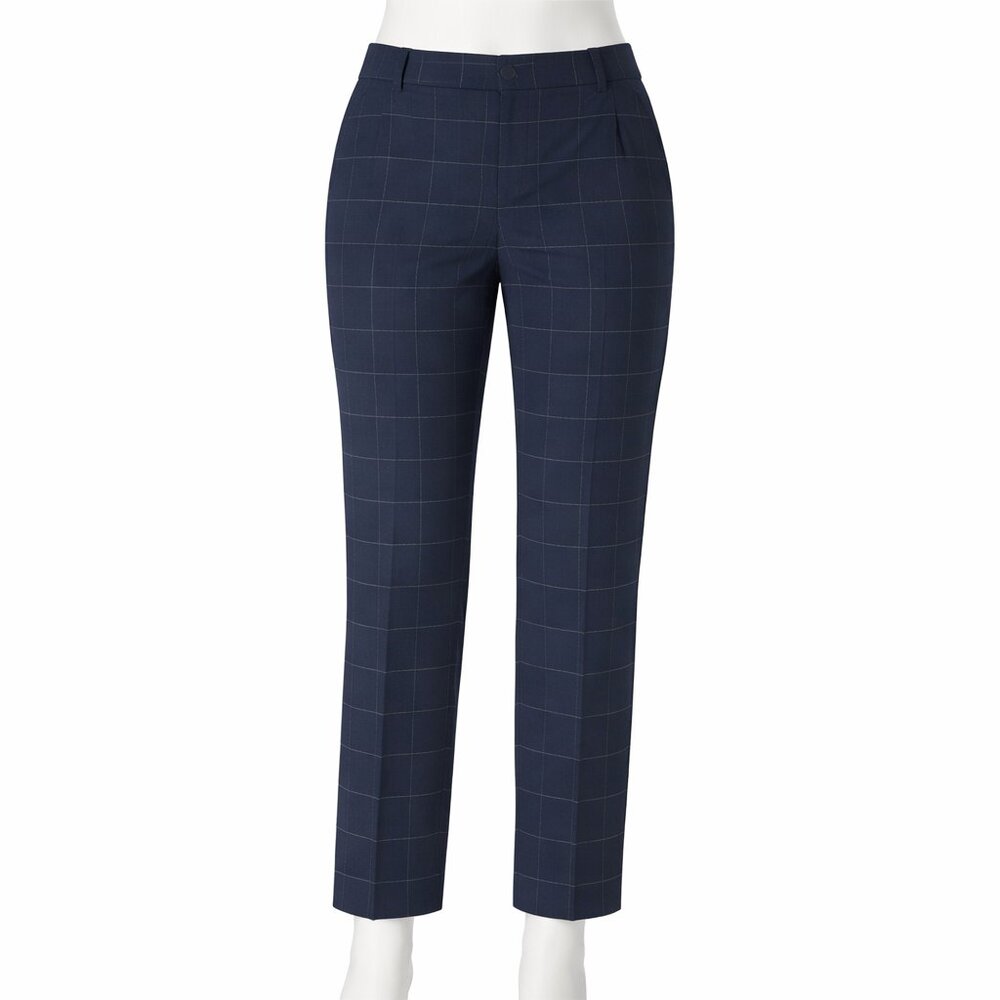 Banana Republic Dress Pants Womens 0P Blue‎ Plaid Wool Blend Windowpane Trousers